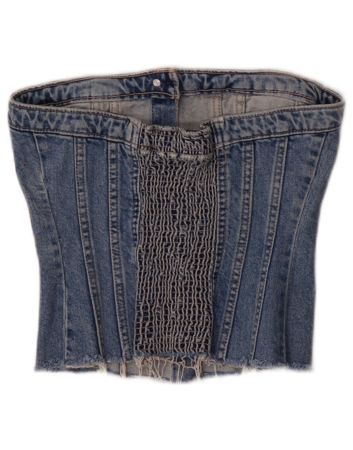 Zara Femme Bustier Denim Corset Top UK 8 Petit Bleu Coton