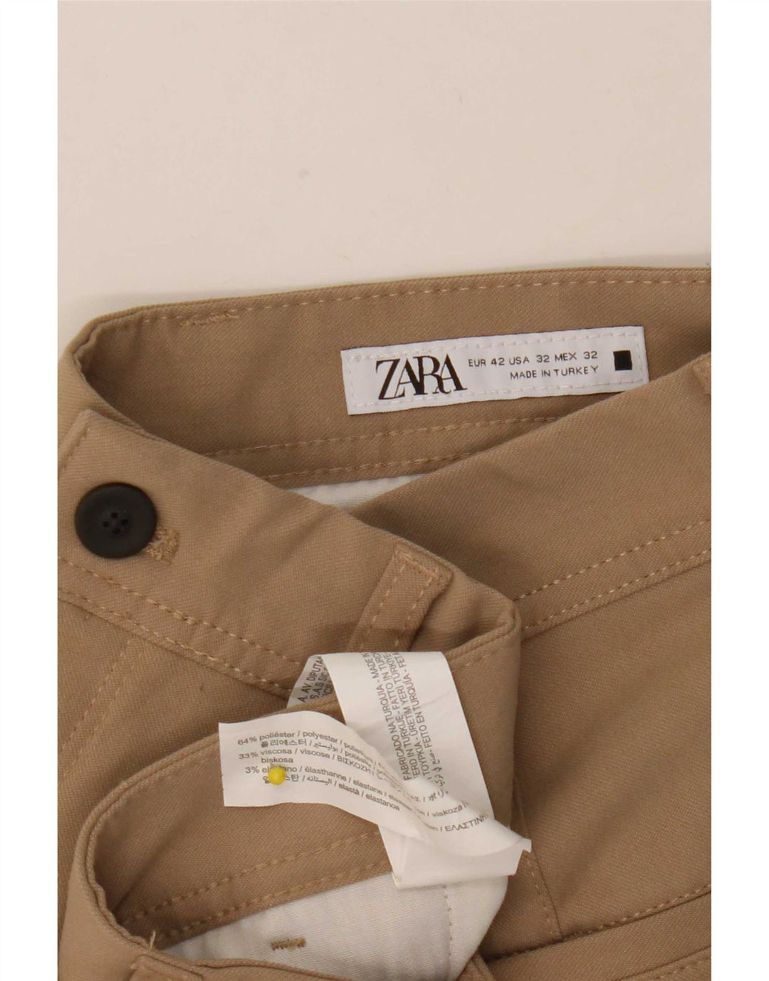 Zara Pantalon Chino Slim Homme EU 42 Large W32 L28 Beige Polyester