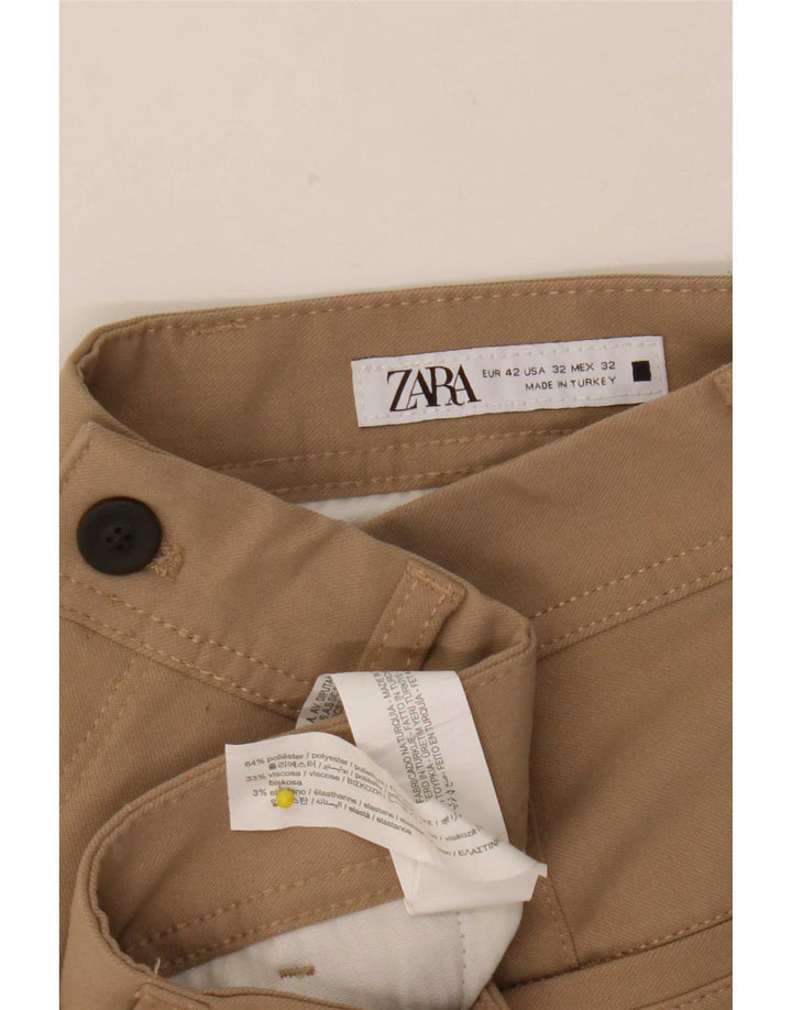 Zara Pantalon Chino Slim Homme EU 42 Large W32 L28 Beige Polyester