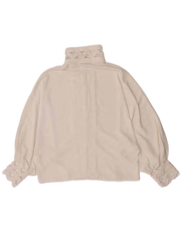 Chemisier chemise femme vintage UK 14 grand polyester blanc