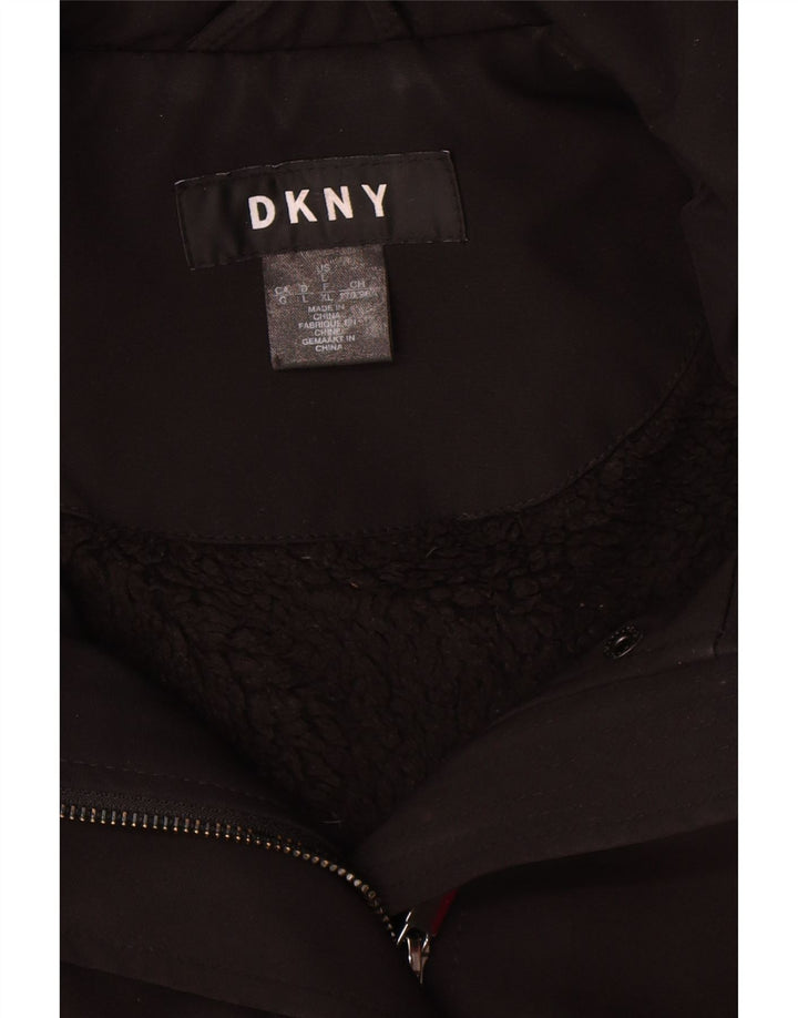 Dkny Manteau Sherpa à capuche pour femme UK 16 Large Noir Polyester