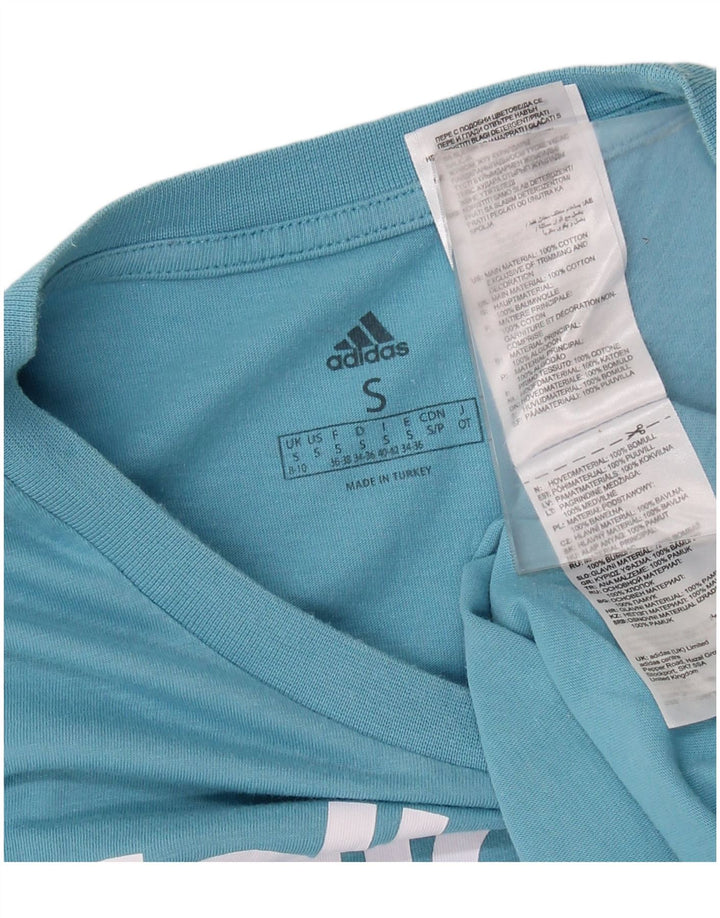 ADIDAS T-shirt graphique pour femme UK 8/10 Petit bleu coton