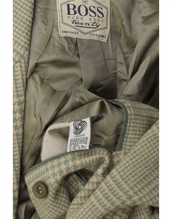Hugo Boss Veste blazer à 2 boutons pour homme UK 38 en laine à carreaux vert moyen