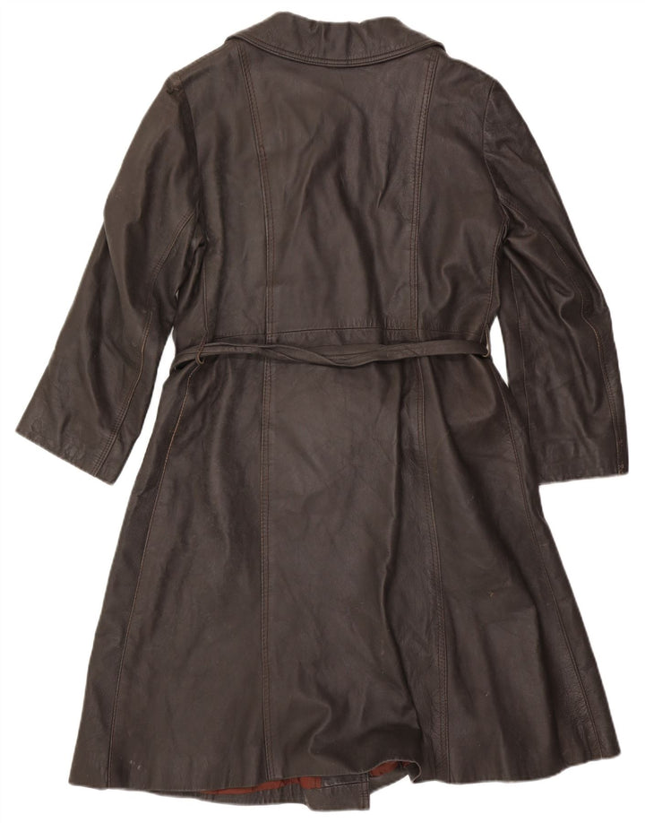 VINTAGE Manteau en cuir femme UK 14 Marron moyen