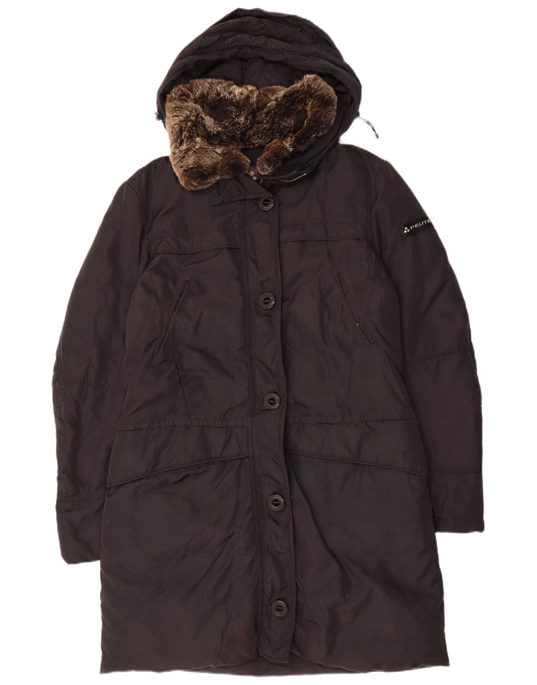 PEUTEREY Manteau matelassé à capuche IT 46 Large Noir Polyamide Femme
