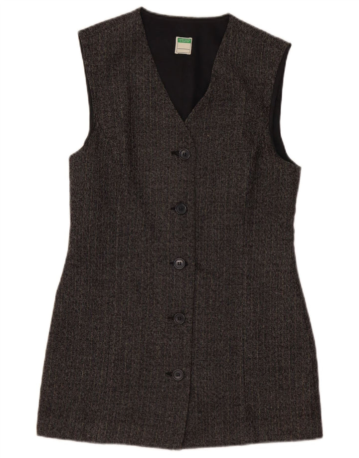 BENETTON Veste blazer longue pour femme UK 10 Petites rayures grises