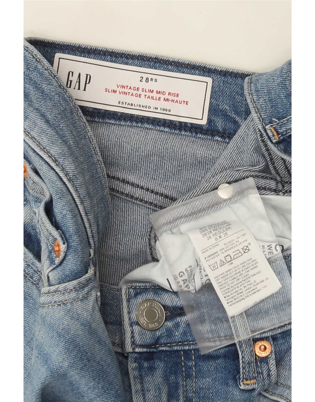 Gap Jean Slim Taille Mi-haute Femme W28 L27 Bleu Coton