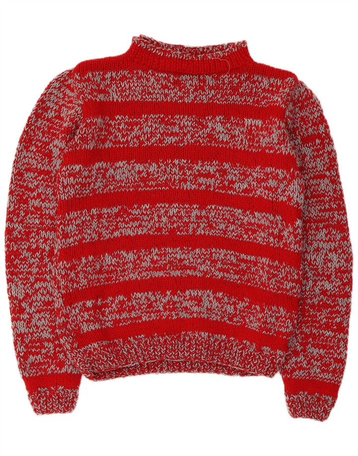 vintage Womens Turtle Neck Jumper Pull UK 14 Moyen Rouge Rayé