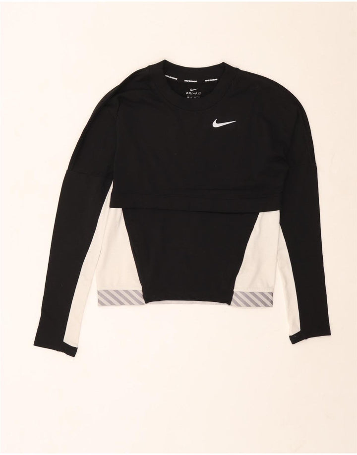 Nike Haut de course à manches longues pour femme UK 6 XS Noir Colourblock Polyester
