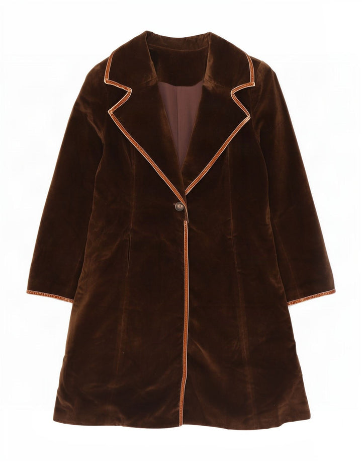 vintage Womens Velvet Overcoat UK 12 Polyester Brun Moyen