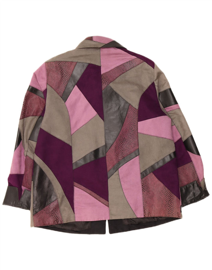 Veste en cuir femme vintage UK 18 XL Cuir patchwork multicolore