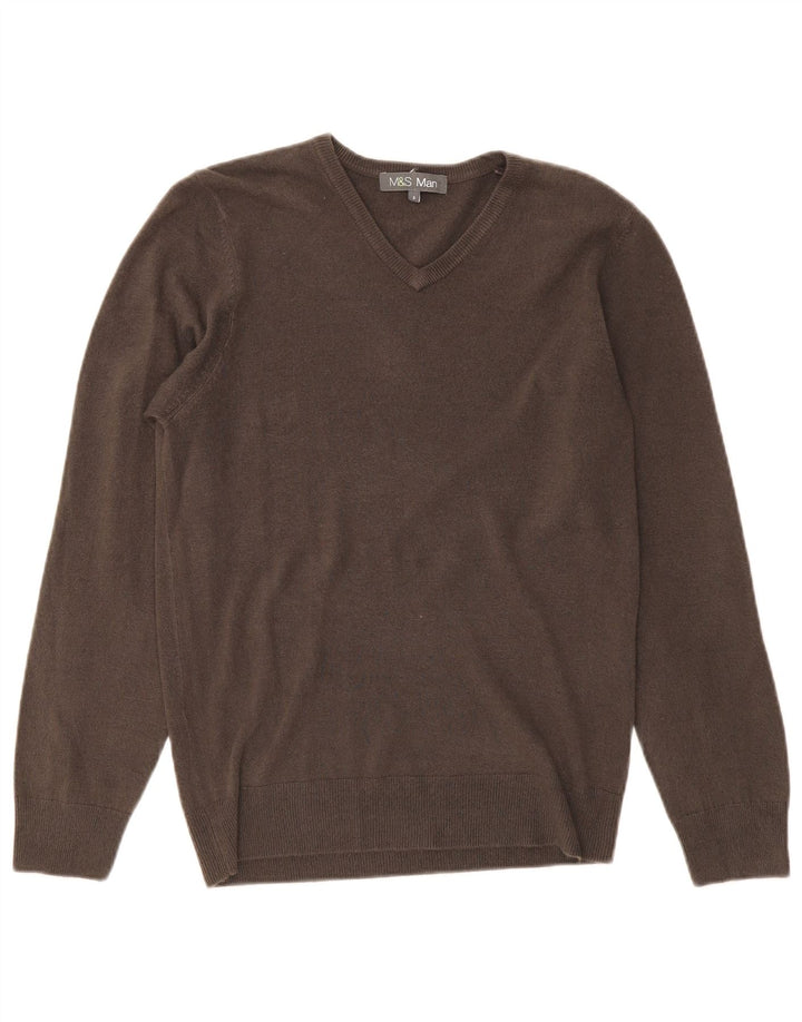 MARKS & SPENCER Pull col V Homme Petit Gris Acrylique