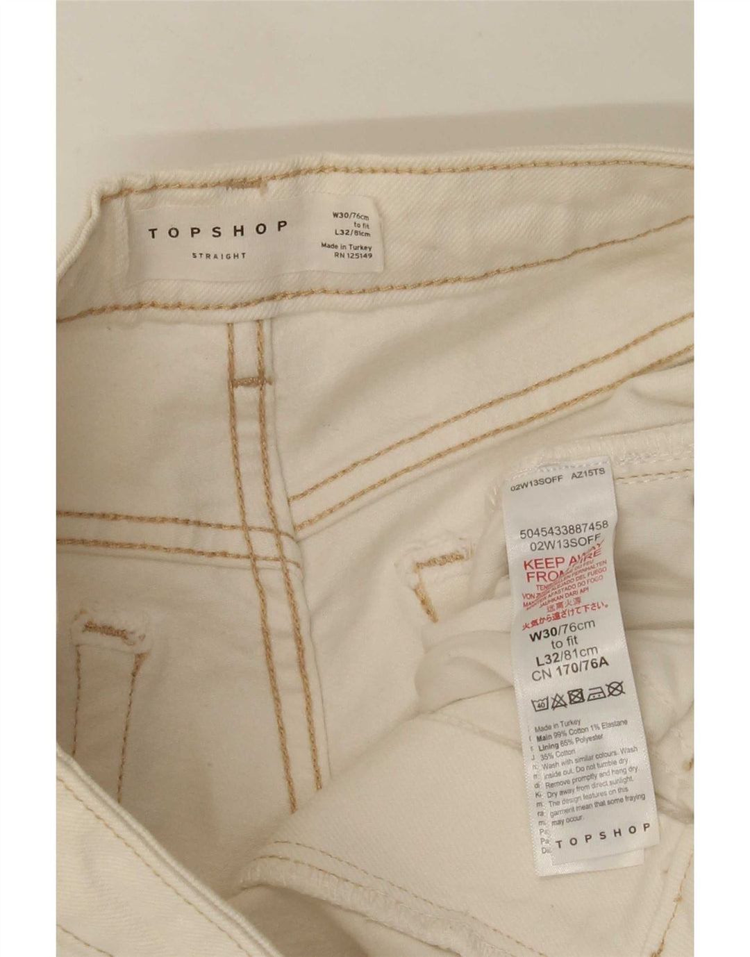 Topshop Jean droit femme W30 L26 coton blanc