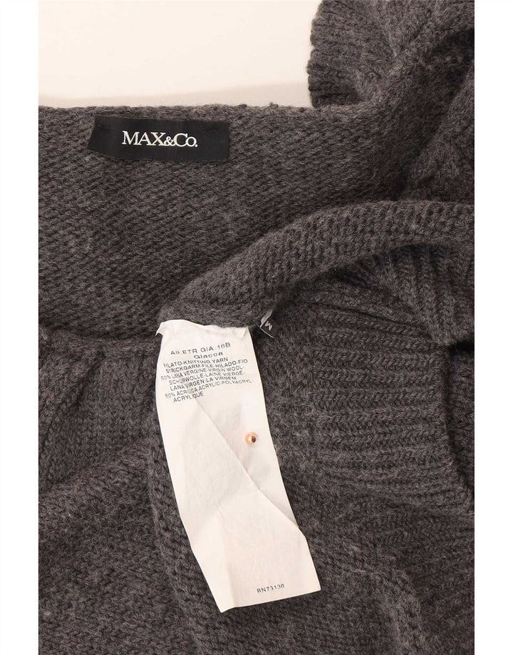 Max & Co. Pull cardigan court pour femme UK 12 laine gris moyen