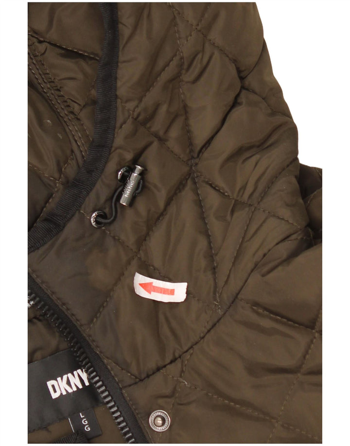 Dkny Manteau matelassé à capuche pour femme UK 16 Large Kaki Polyester