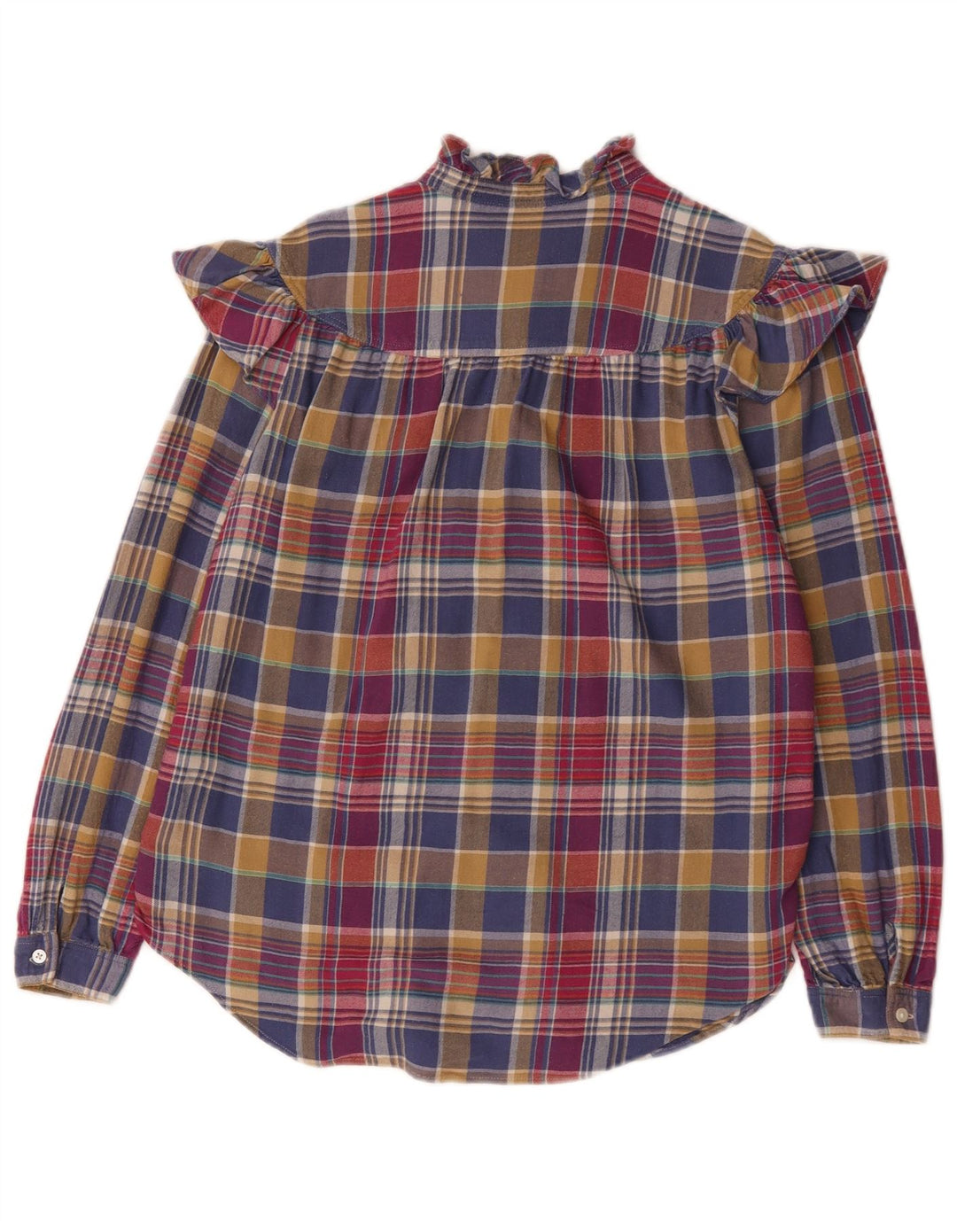 Polo Ralph Lauren Chemise à volants sur le devant pour femme US 10 Grand carreaux multicolores