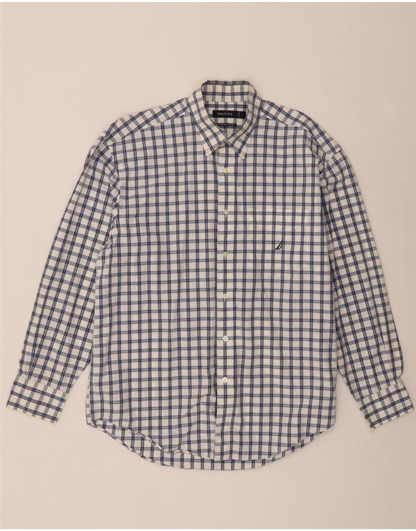 Nautica Chemise Homme Grand Carreau Blanc Coton