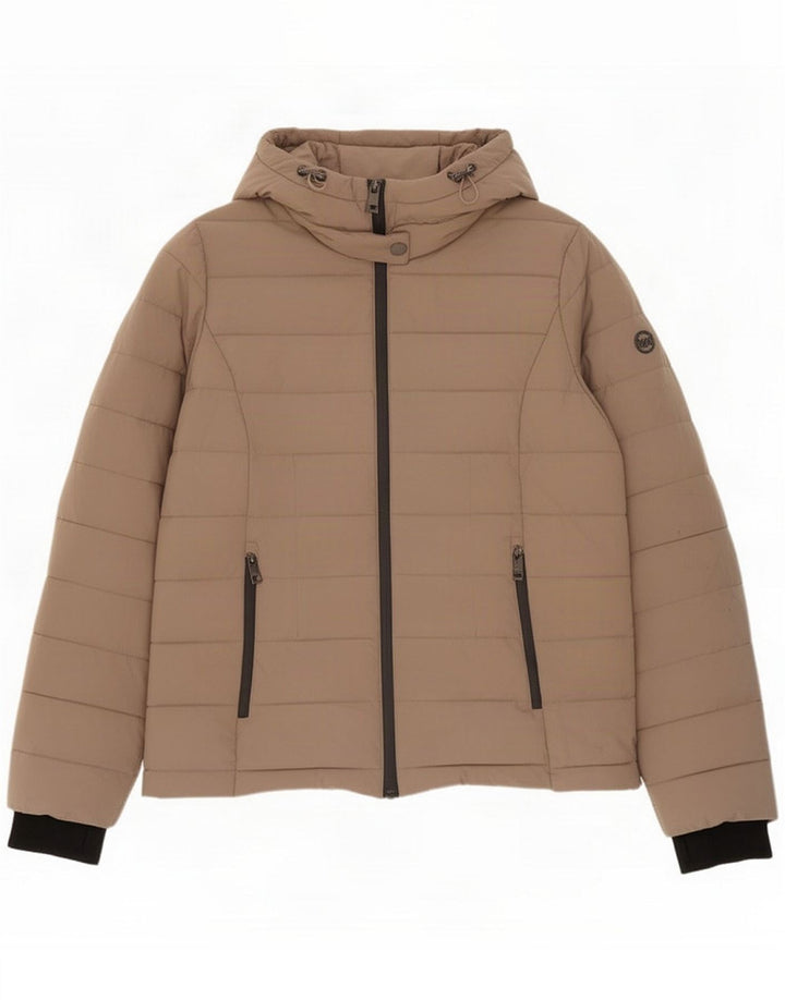 Michael Kors Veste matelassée à capuche pour femme UK 14 Marron moyen Polyester