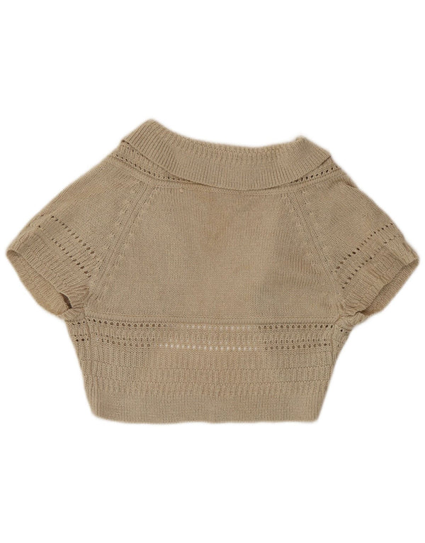 Zara Cardigan boléro à manches courtes pour femme UK 12 Acrylique beige moyen