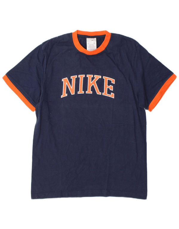 Nike Mens Graphic T-Shirt Top UK 42/44 Large Navy Blue Colourblock Cotton