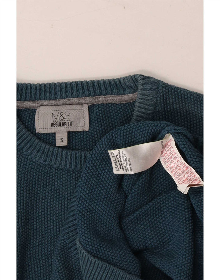 Marks & Spencer Pull à col rond coupe classique pour homme en coton bleu petit