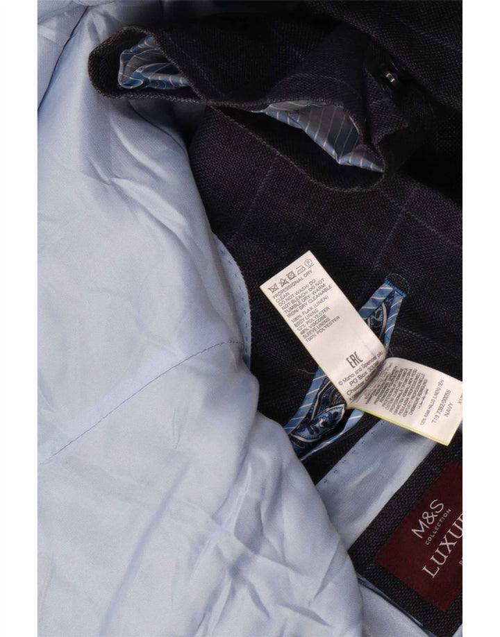Marks & Spencer Veste blazer à 2 boutons pour homme UK 44 XL Bleu marine à carreaux en lin