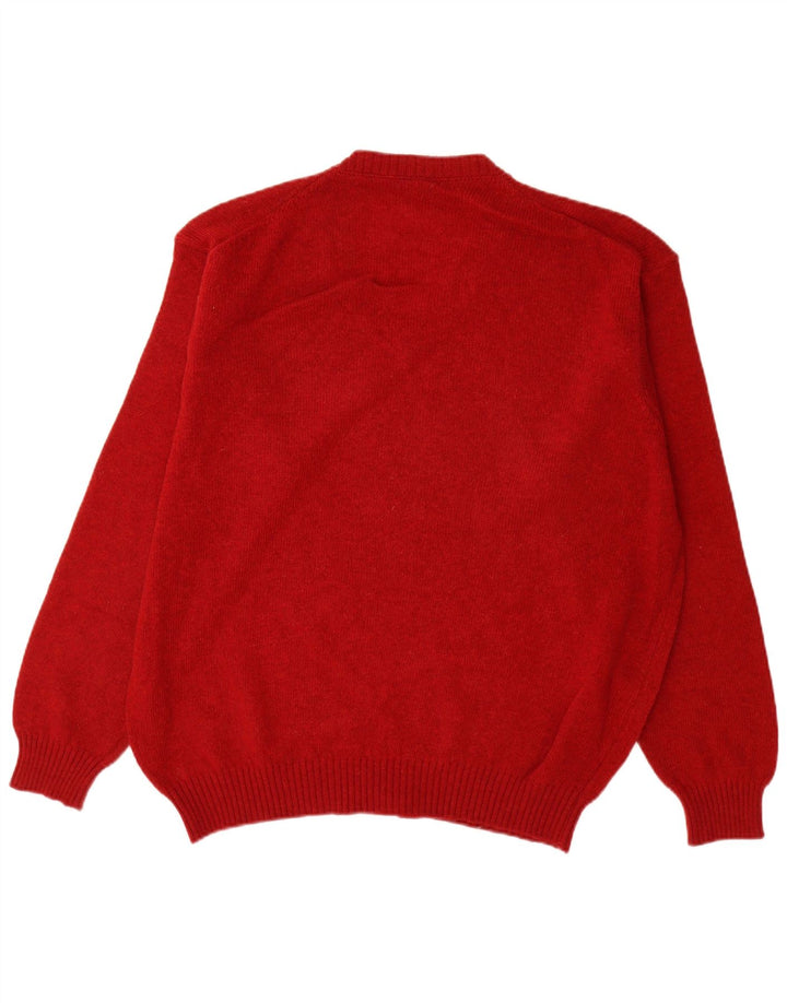 Benetton Pull Col V Homme Laine Vierge Rouge Large