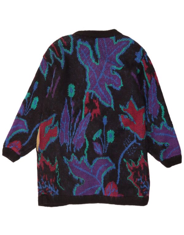 vintage Femmes Longline Cardigan Pull UK 18 XL Noir Floral