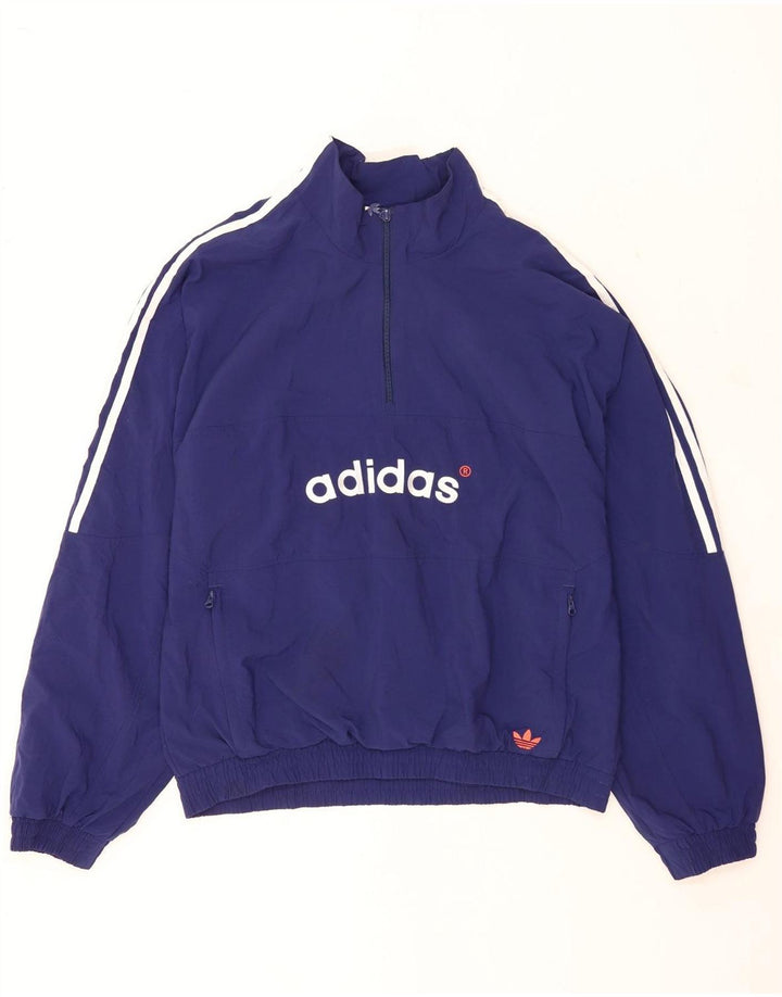 Adidas Mens Loose Fit Graphic Zip Neck Pullover Tracksuit Top Medium Blue