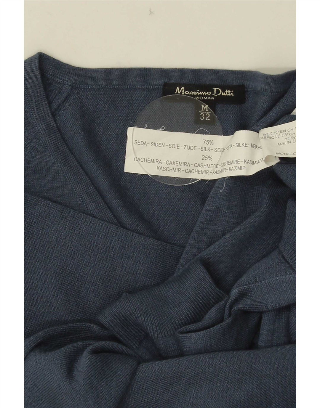 Massimo Dutti Pull col V pour femme UK 12 Bleu moyen Soie