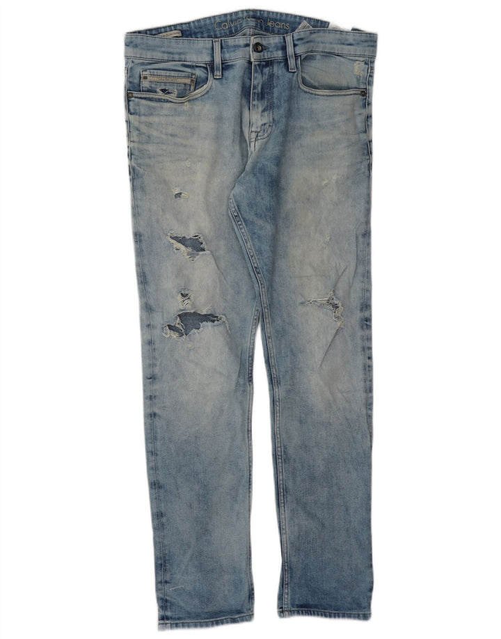 CALVIN KLEIN Jean skinny effet vieilli pour homme 33 L32 Bleu Coton