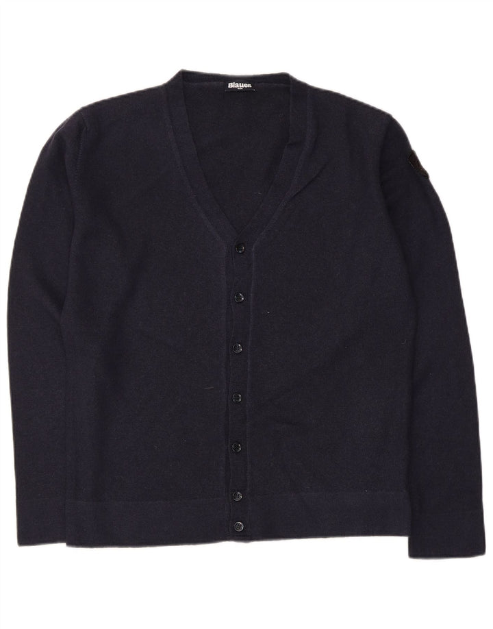 Blauer Cardigan Femme Pull UK 14 Large Bleu Marine Laine