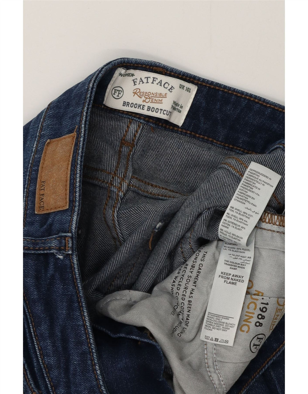 Fat Face Jean Bootcut Femme UK 10 Petit W30 L32 Bleu Marine Coton