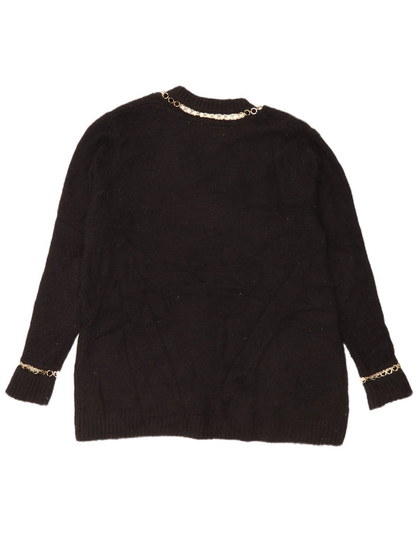 Zara Pull surdimensionné à col en V pour femme UK 10 Petit Acrylique Noir