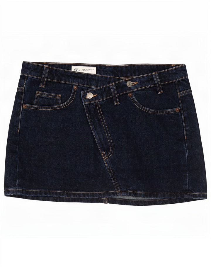 Zara Femme Mini Jupe En Jean Moyen W28 Bleu Marine Coton