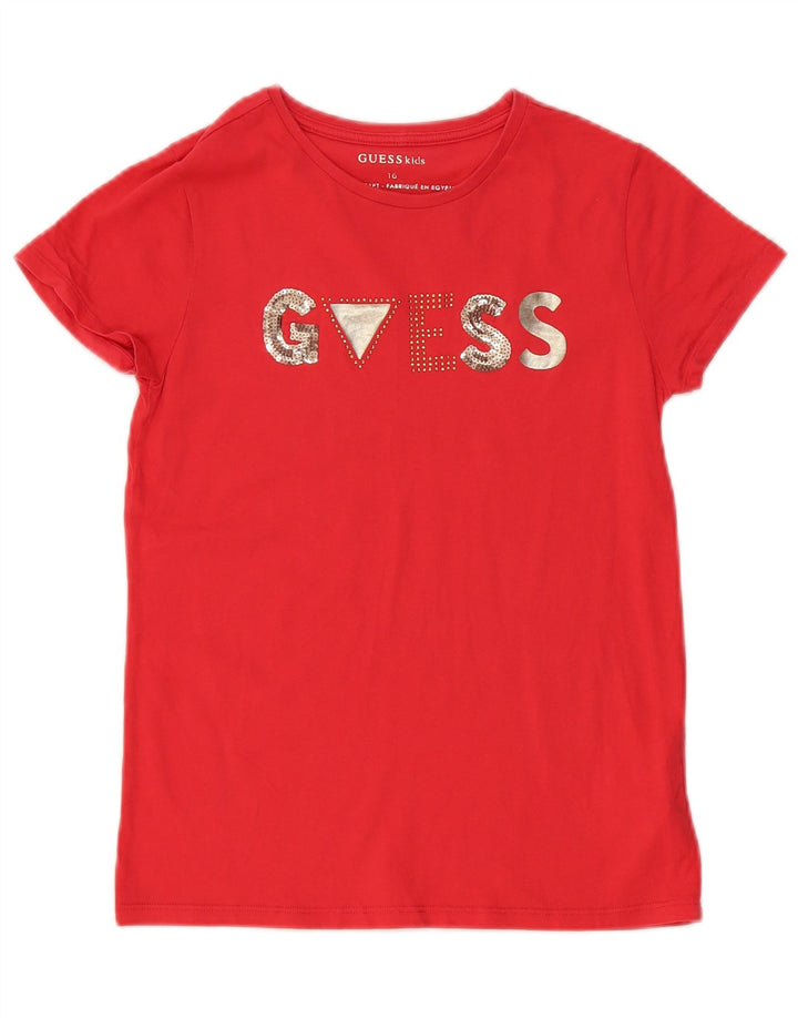 GUESS T-Shirt Graphique Fille 15-16 ans Rouge Coton