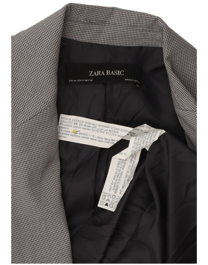 Zara Veste Blazer 1 Bouton Femme EU 40 Gris Moyen Pied-de-Poule Polyester