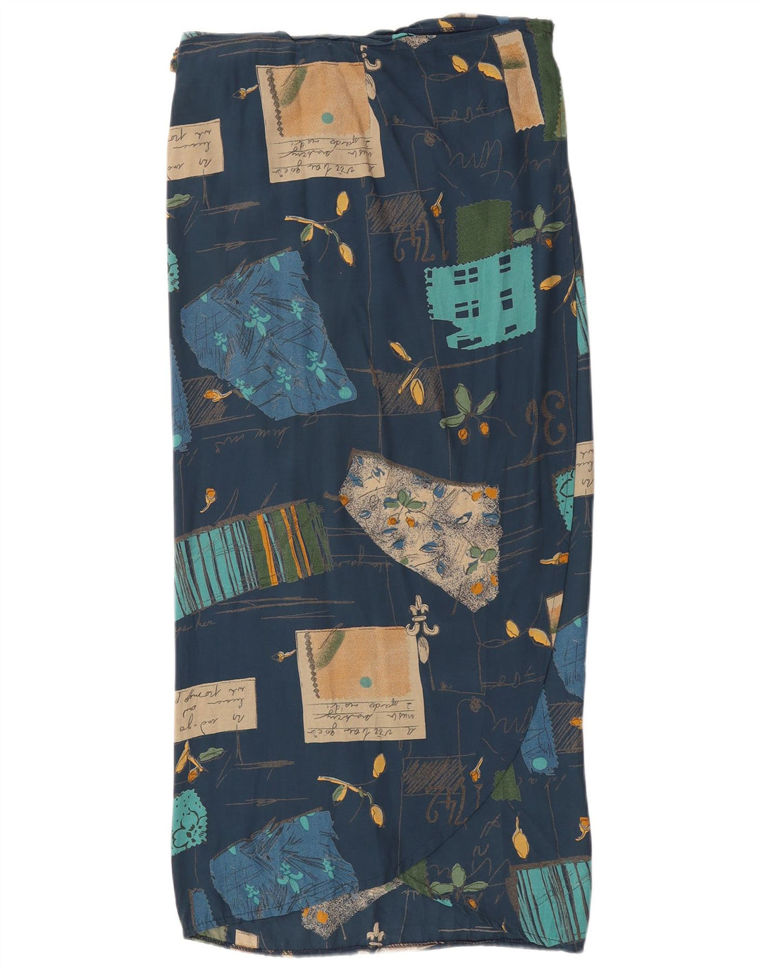 jupe portefeuille femme vintage W30 Patchwork bleu marine moyen