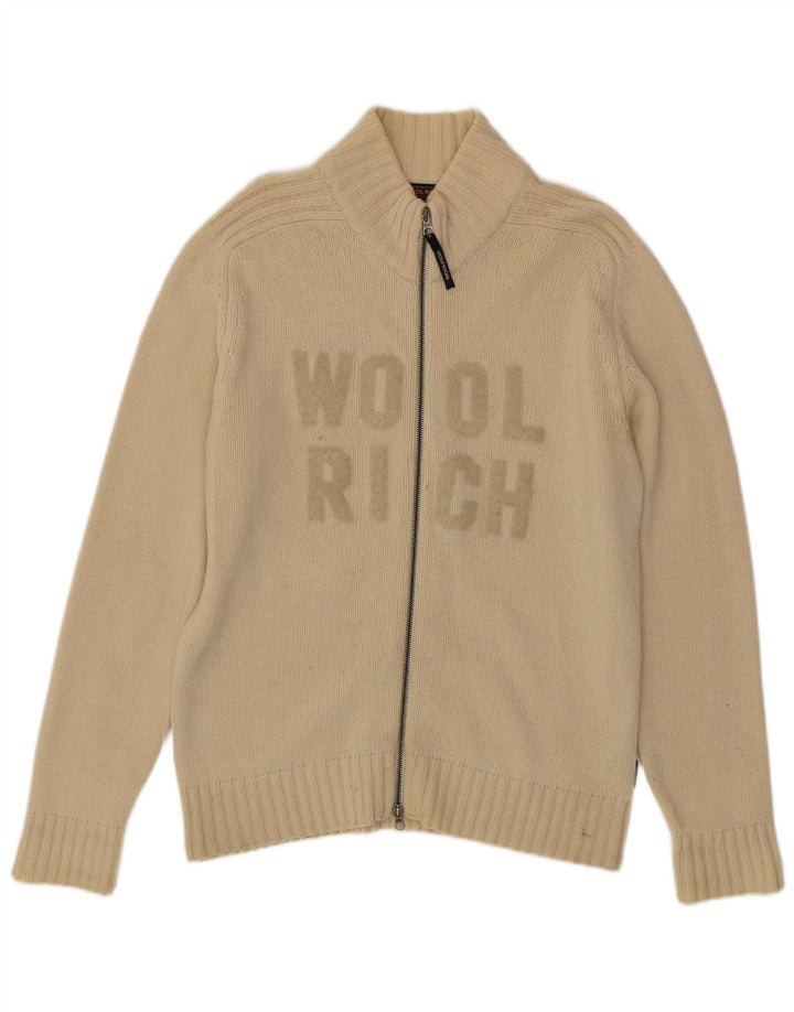 Woolrich Pull Cardigan Graphique Homme Laine Beige Moyen