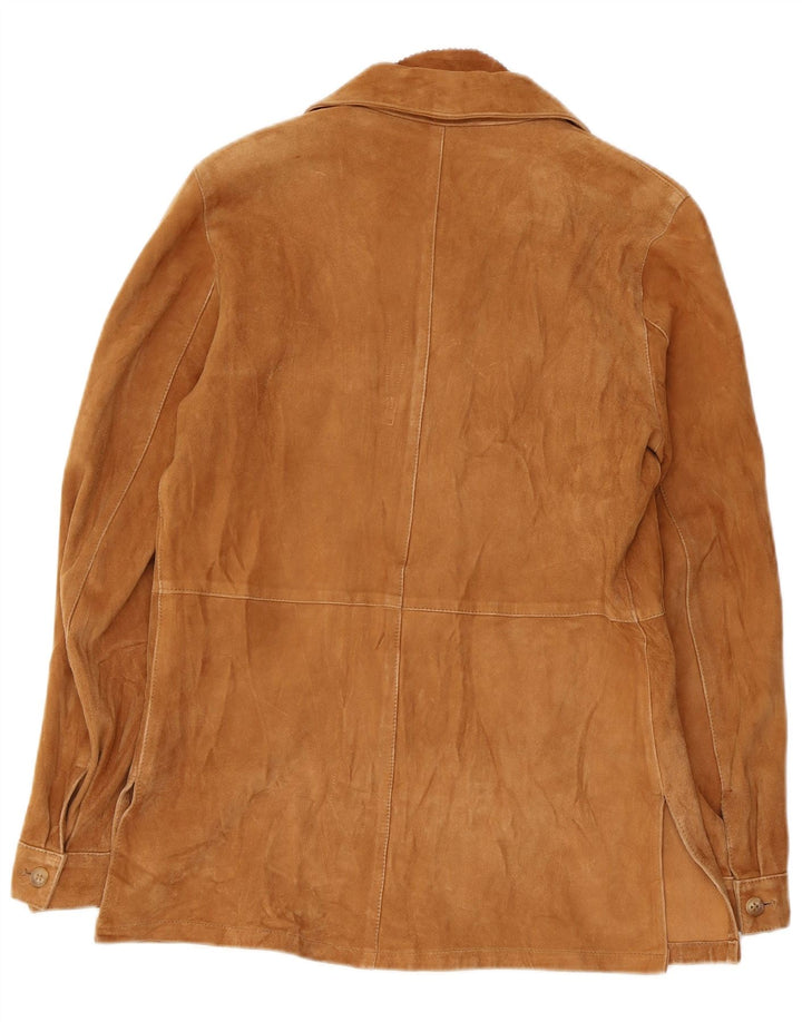 VINTAGE Veste en Daim Femme IT 44 Cuir Beige Moyen