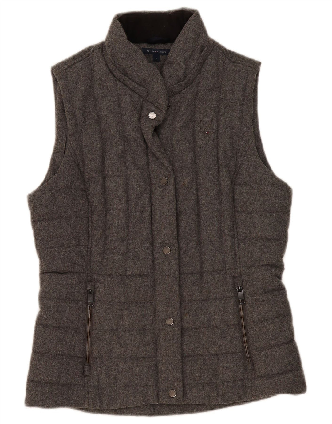Tommy Hilfiger Gilet rembourré pour femme UK 14 Laine gris moyen
