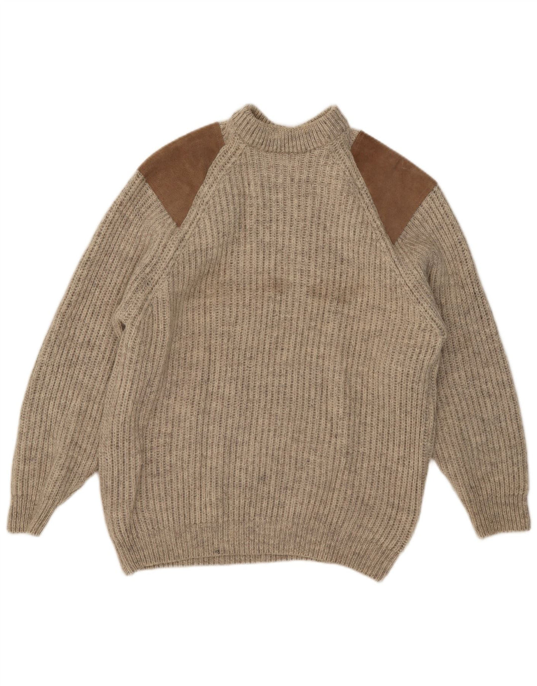 vintage Mens Turtle Neck Jumper Pull Grande Laine Colorblock Beige