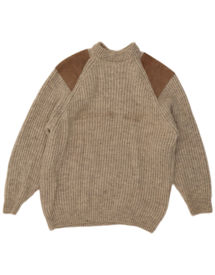 vintage Mens Turtle Neck Jumper Pull Grande Laine Colorblock Beige