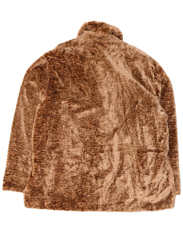 vintage Femmes Loose Fit Fausse Fourrure Veste UK 18 XL Marron