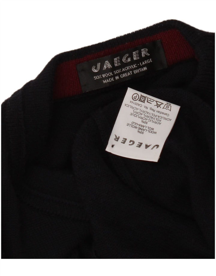 Jaeger Pull graphique à col rond pour homme en laine bleu marine