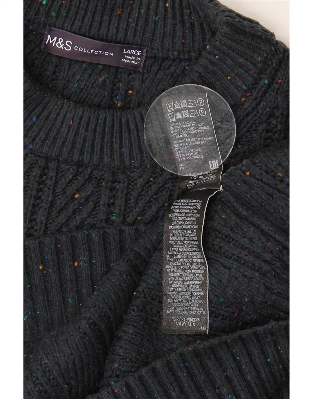 Marks & Spencer Pull à col rond pour homme Taille L Bleu marine moucheté