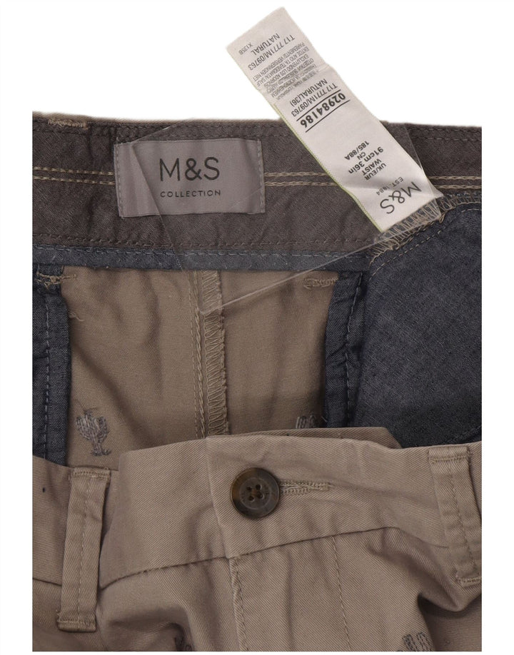 MARKS & SPENCER Short Chino Homme W36 Grand Gris Coton Taché