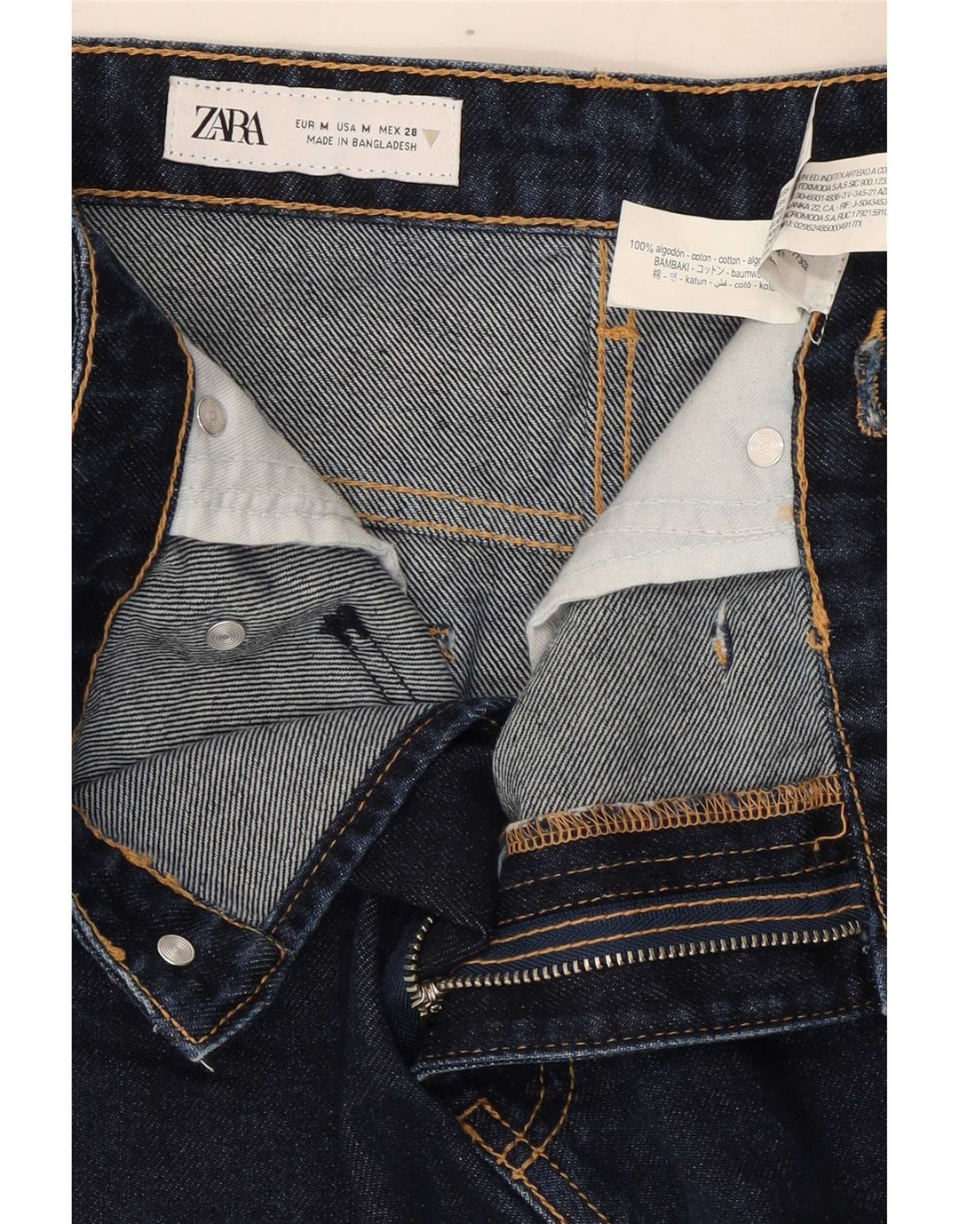 Zara Femme Mini Jupe En Jean Moyen W28 Bleu Marine Coton