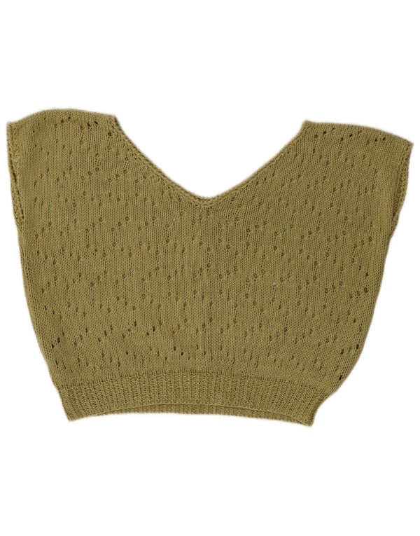 vintage Womens Crop Loose Fit Vest Débardeur UK 14 Grand Vert