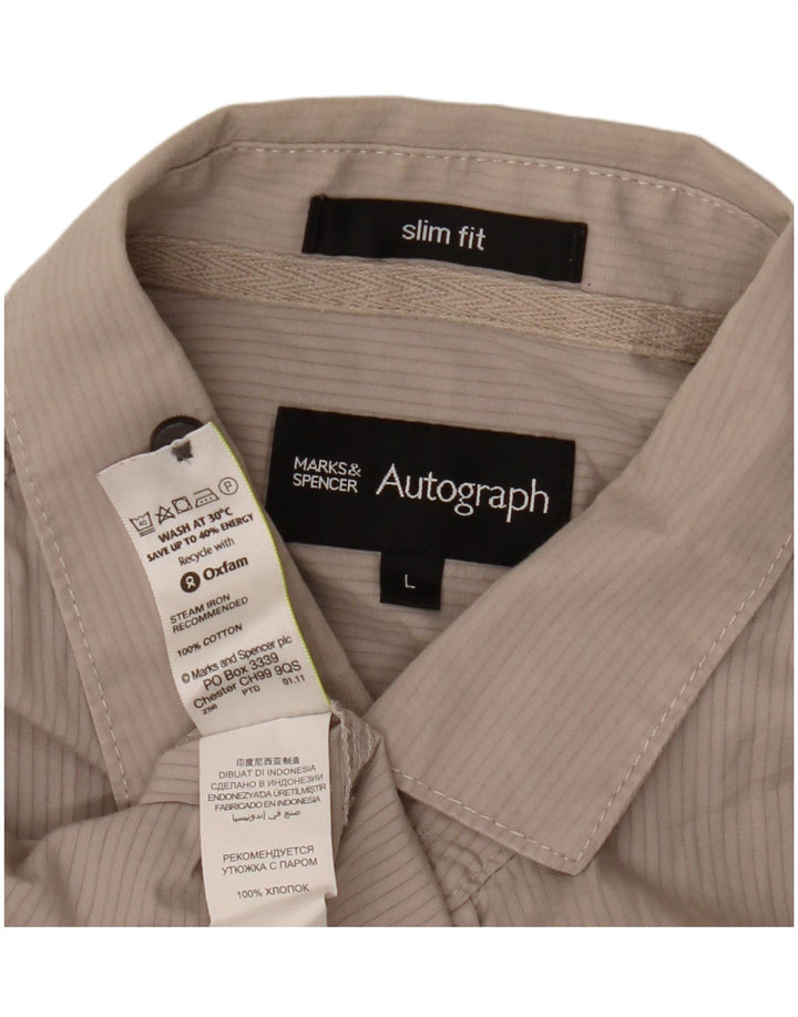 Marks & Spencer Chemise à manches courtes autographe pour hommes Large Beige Rayé